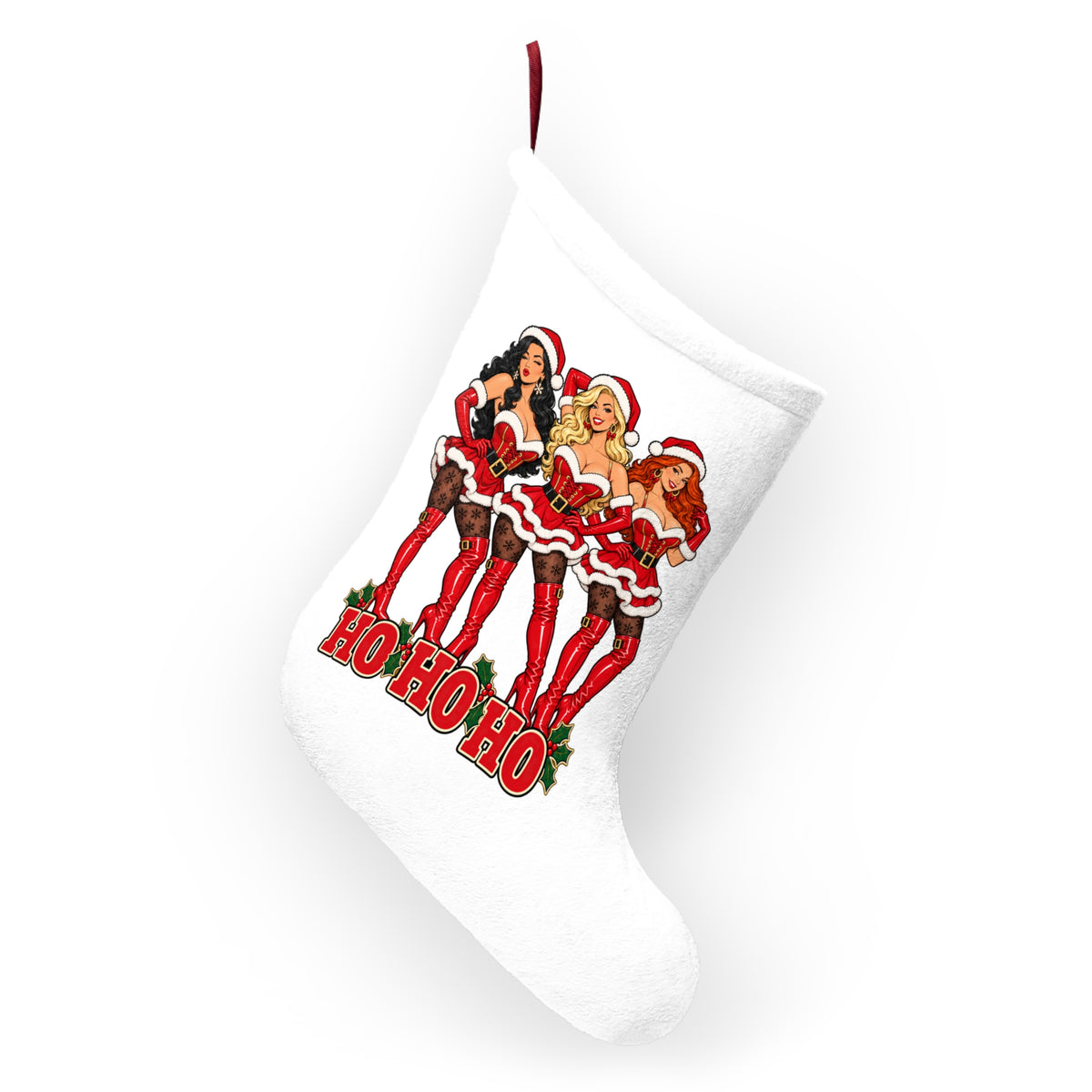 Ho Ho Ho Christmas Stocking with Festive Sexy Santa Girls Design