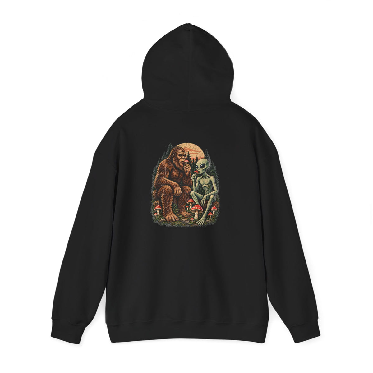 Believe UFO Hoodie — Bigfoot & Alien Retro Graphic Hooded Sweatshirt