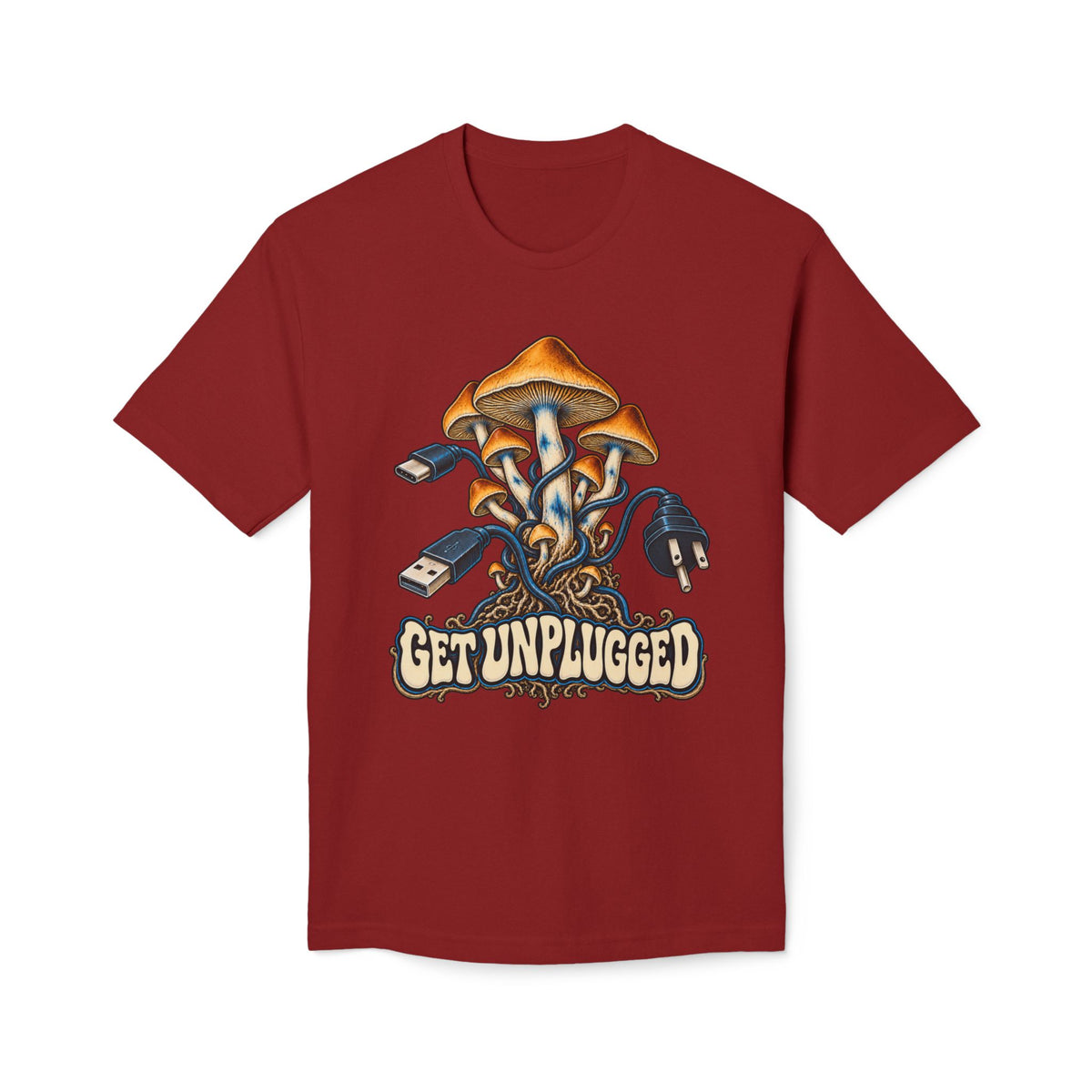 Get Unplugged Mushroom T-Shirt — Retro Fungi Graphic Tee, Magic Mushroom