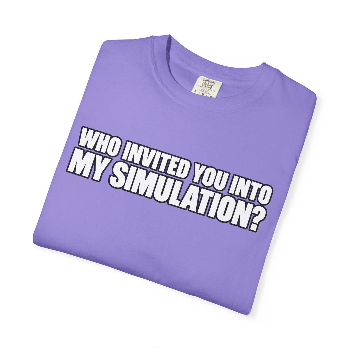 Who Invited You Into My Simulation? T‑Shirt — Funny Sci‑Fi Graphic Tee