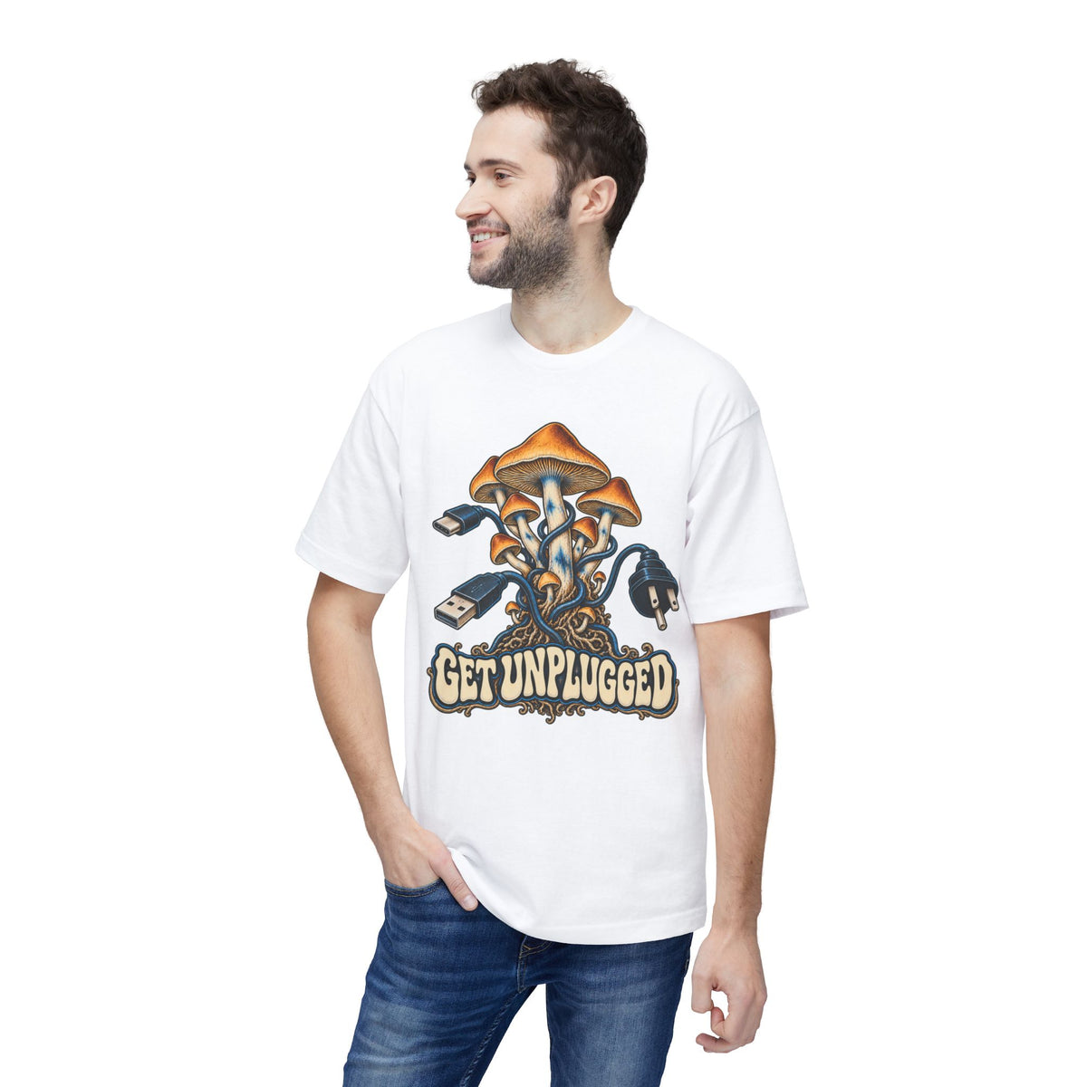 Get Unplugged Mushroom T-Shirt — Retro Fungi Graphic Tee, Magic Mushroom