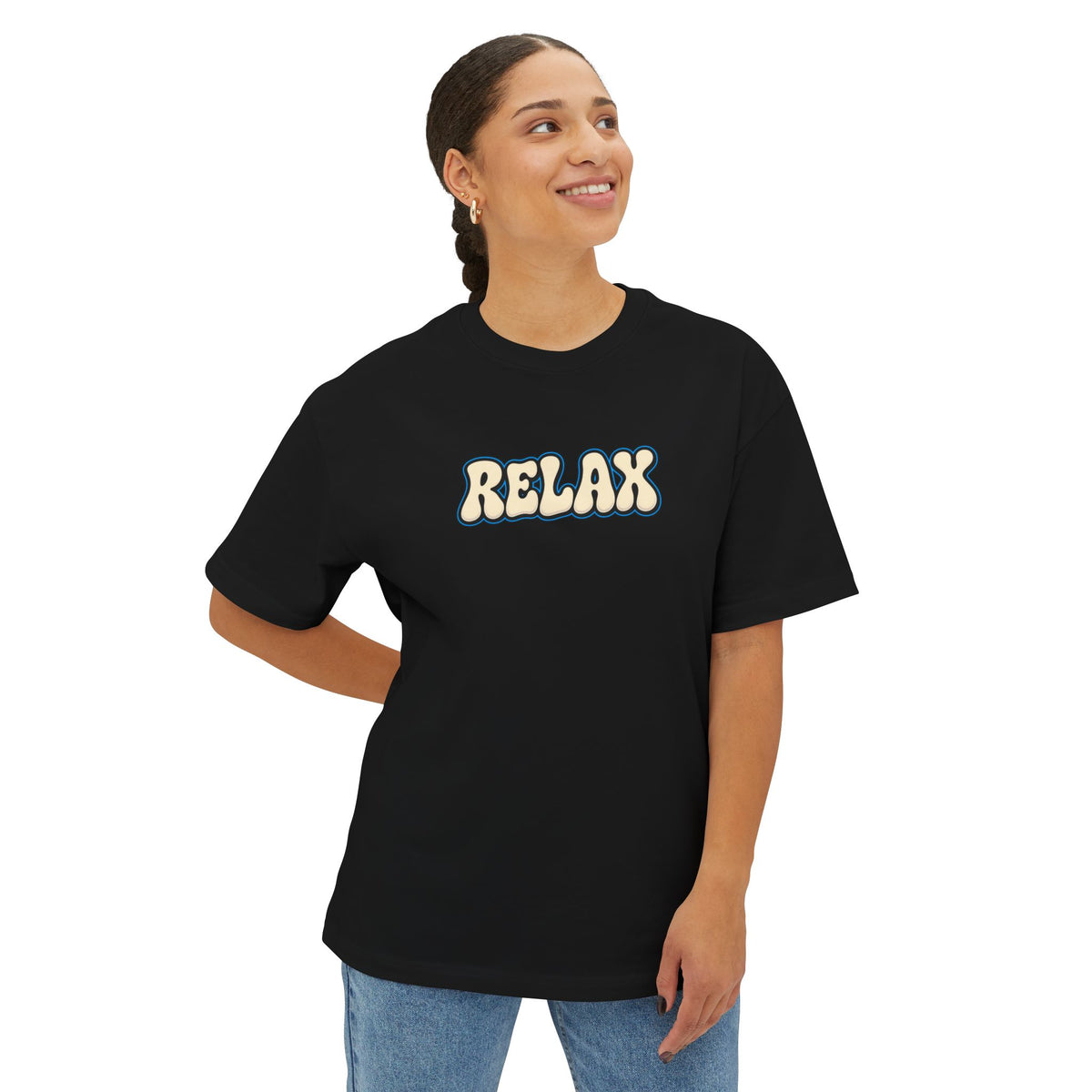 Relax Graphic Tee — Vintage Bubble Letter Casual Shirt