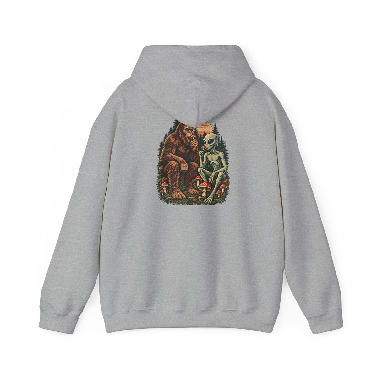 Believe UFO Hoodie — Bigfoot & Alien Retro Graphic Hooded Sweatshirt