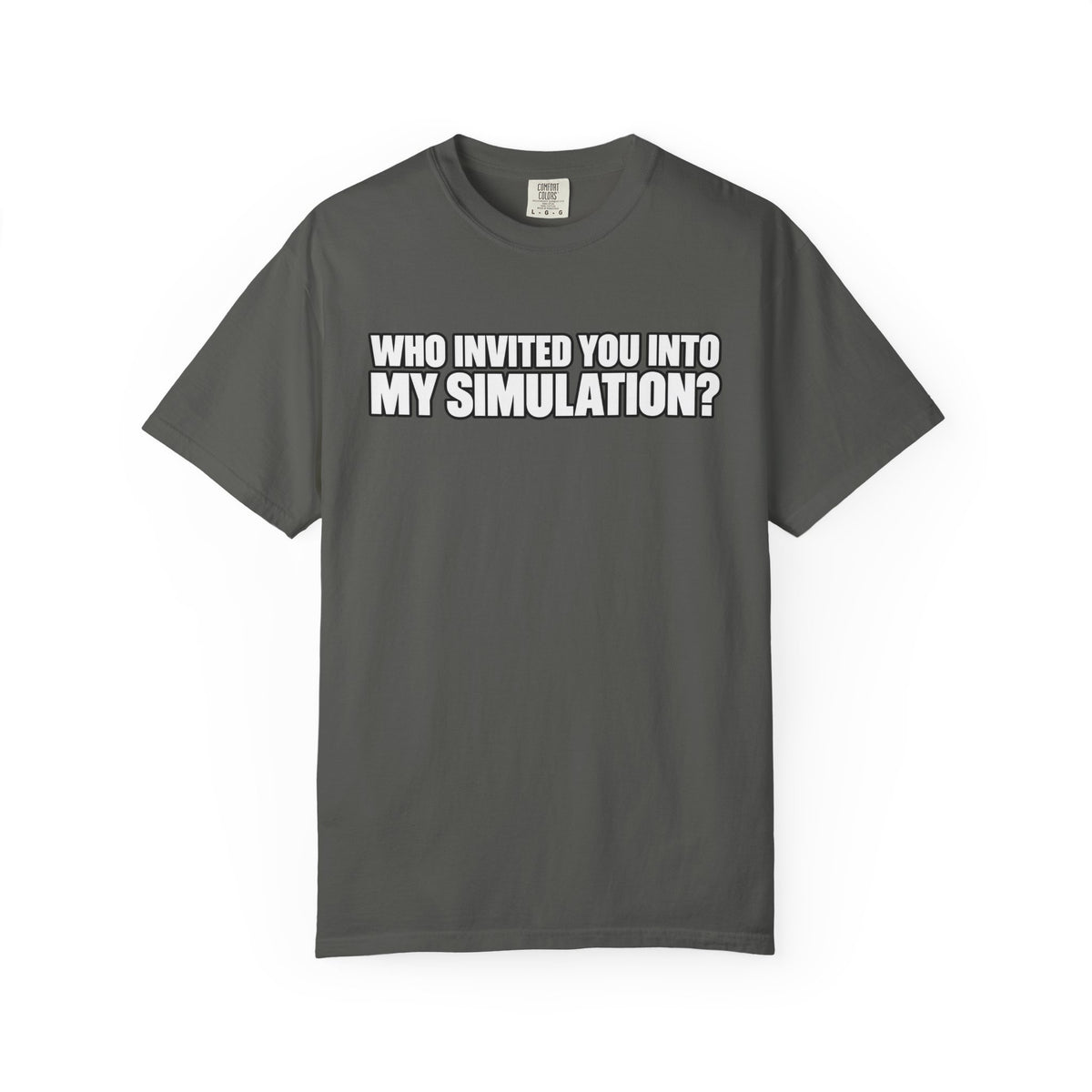 Who Invited You Into My Simulation? T‑Shirt — Funny Sci‑Fi Graphic Tee