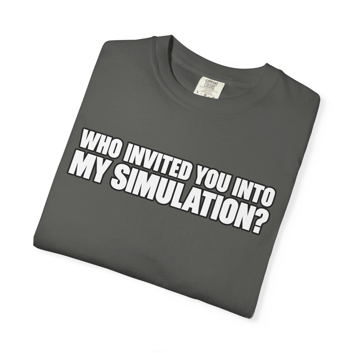 Who Invited You Into My Simulation? T‑Shirt — Funny Sci‑Fi Graphic Tee