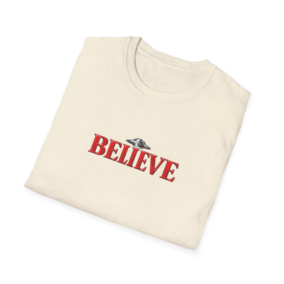 Believe UFO T-Shirt — Retro Red Text Alien Graphic Tee