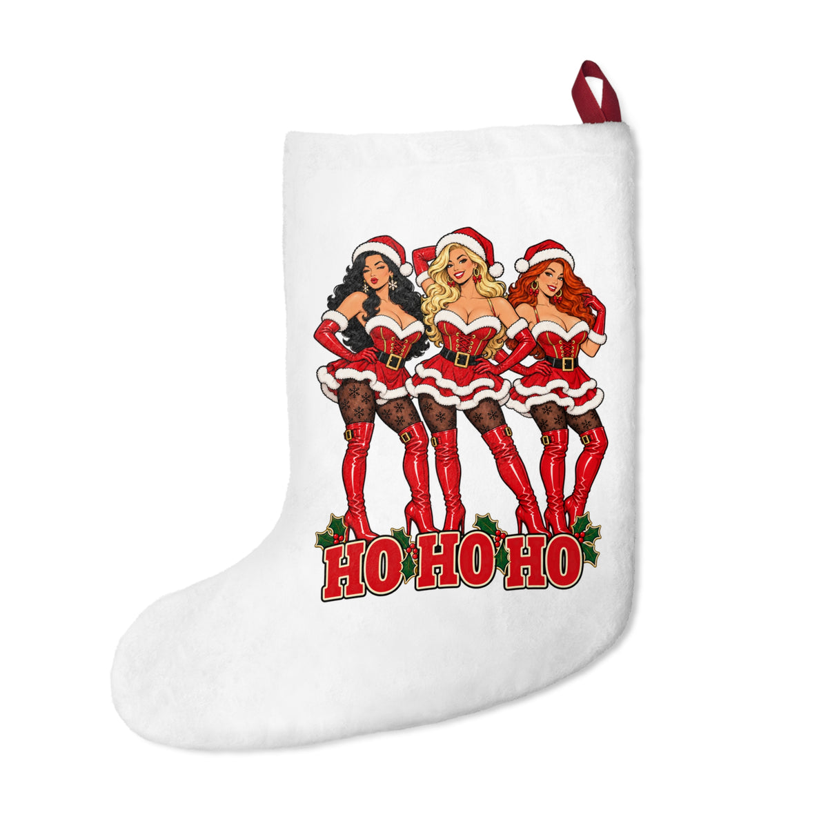 Ho Ho Ho Christmas Stocking with Festive Sexy Santa Girls Design
