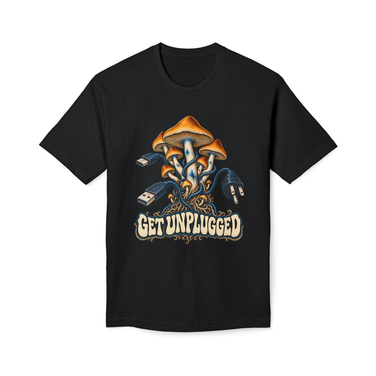 Get Unplugged Mushroom T-Shirt — Retro Fungi Graphic Tee, Magic Mushroom