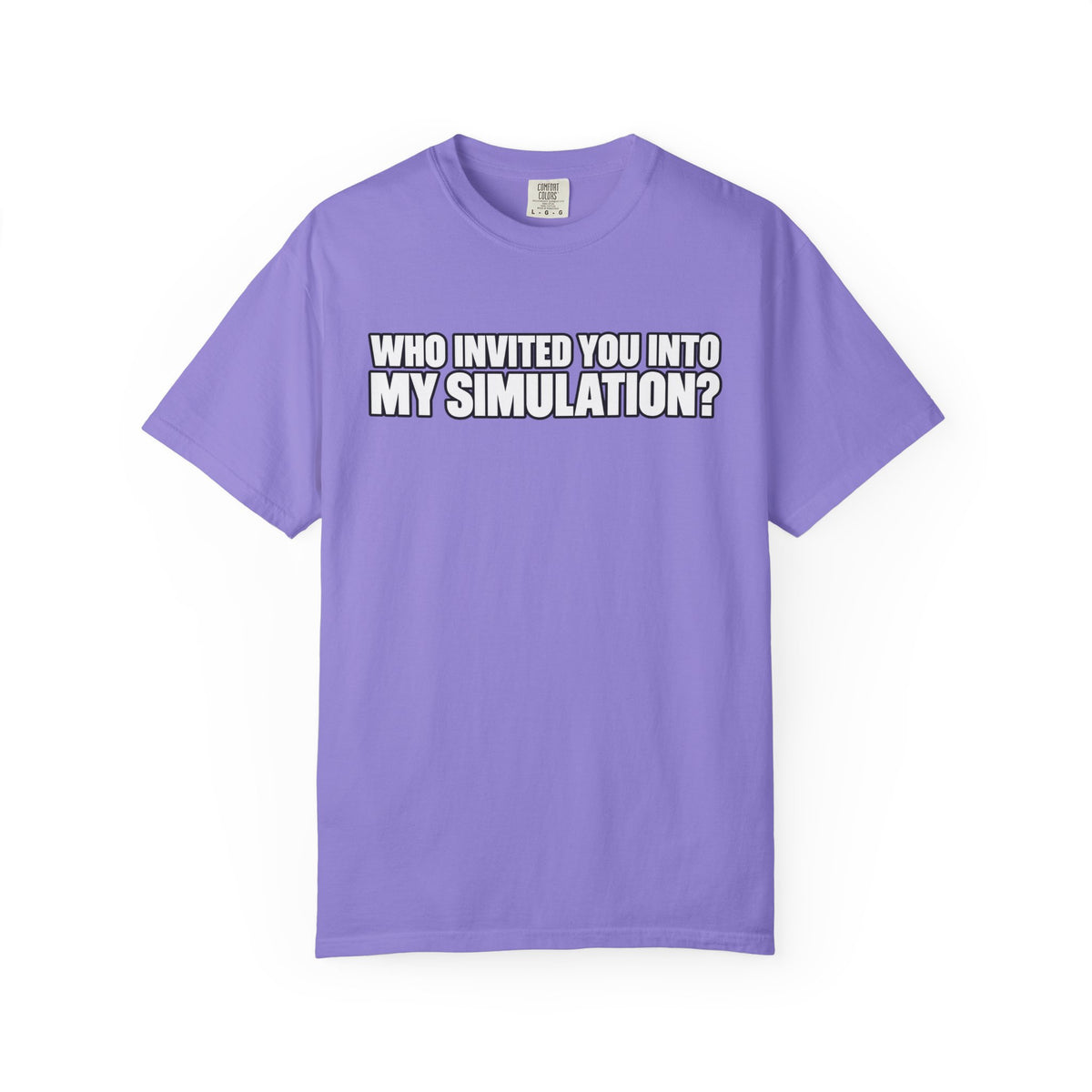 Who Invited You Into My Simulation? T‑Shirt — Funny Sci‑Fi Graphic Tee