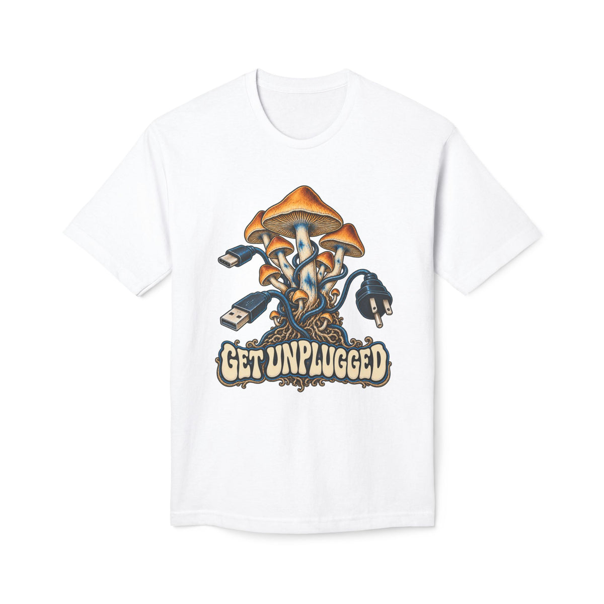 Get Unplugged Mushroom T-Shirt — Retro Fungi Graphic Tee, Magic Mushroom