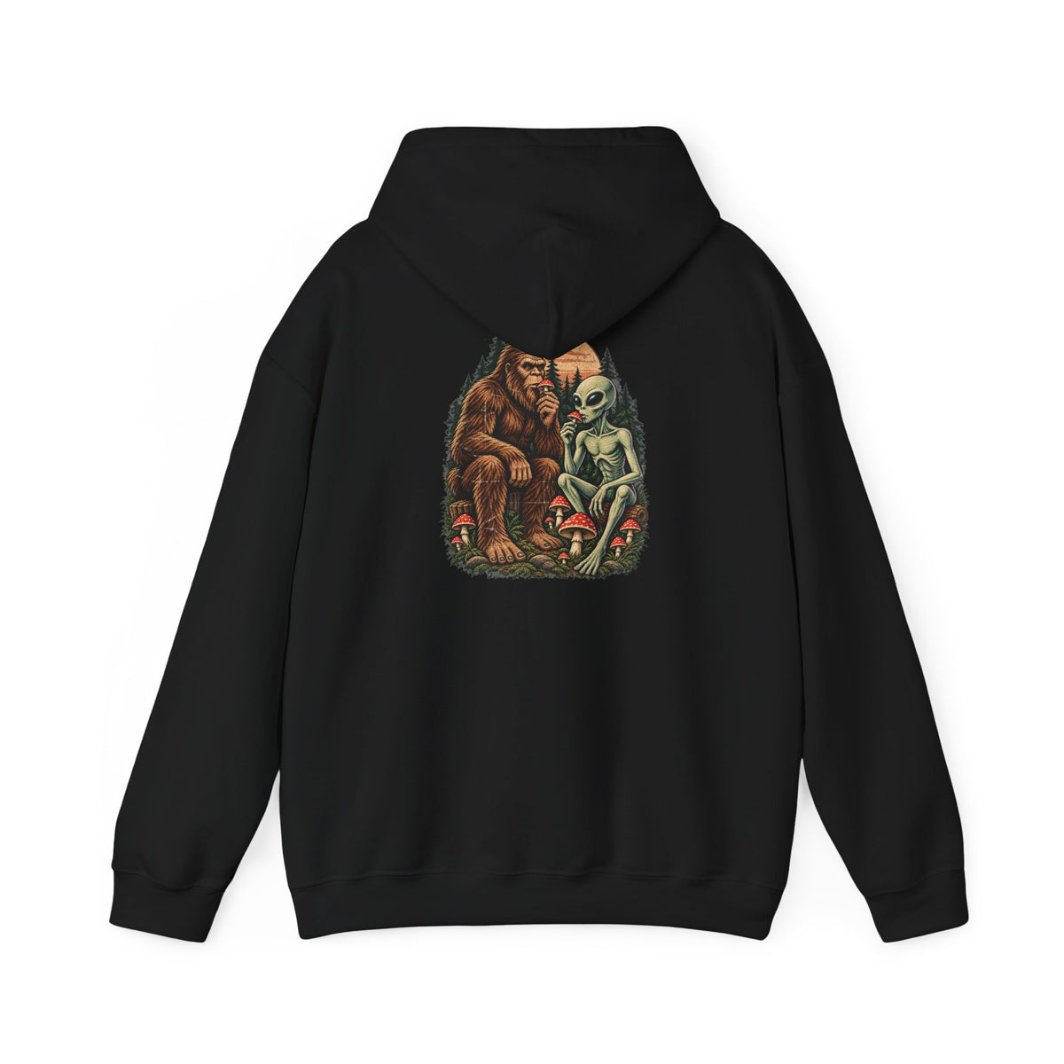 Believe UFO Hoodie — Bigfoot & Alien Retro Graphic Hooded Sweatshirt
