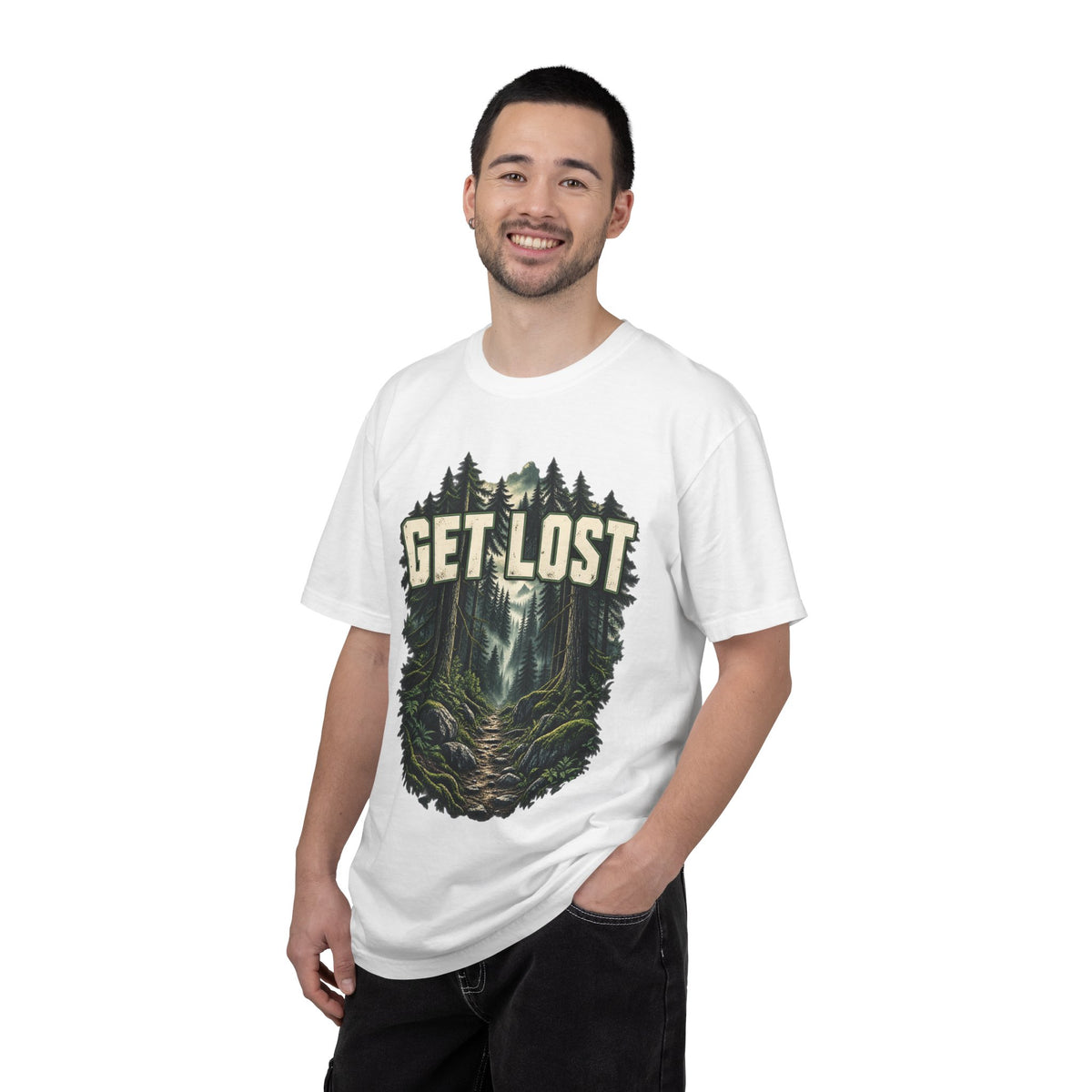 Get Lost Adventure T-Shirt — Forest Waterfall Graphic Tee