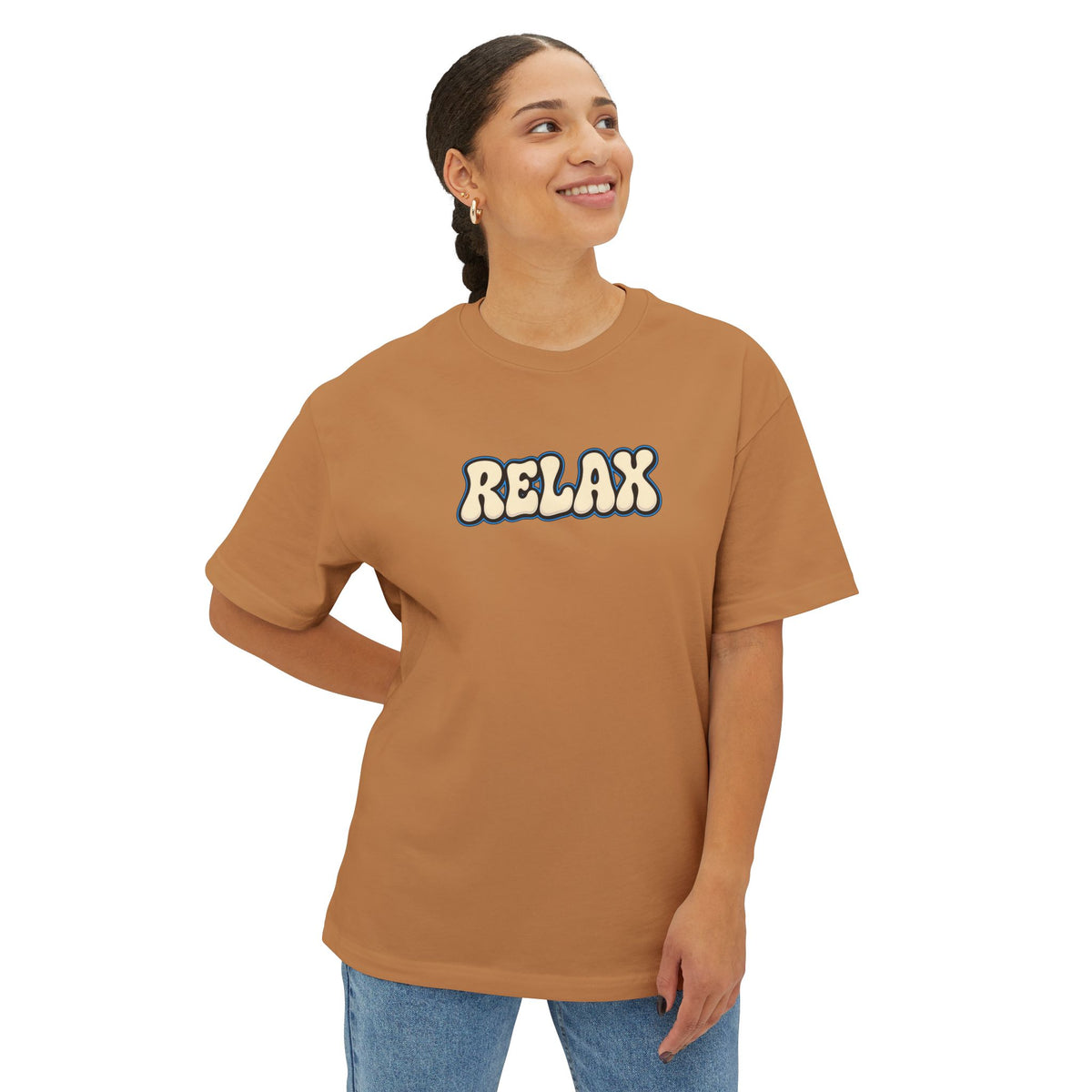 Relax Graphic Tee — Vintage Bubble Letter Casual Shirt