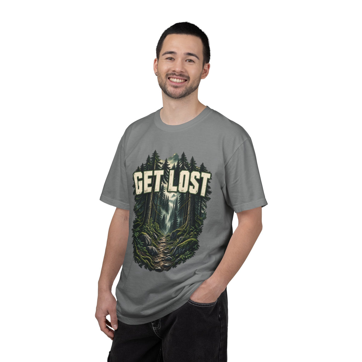 Get Lost Adventure T-Shirt — Forest Waterfall Graphic Tee