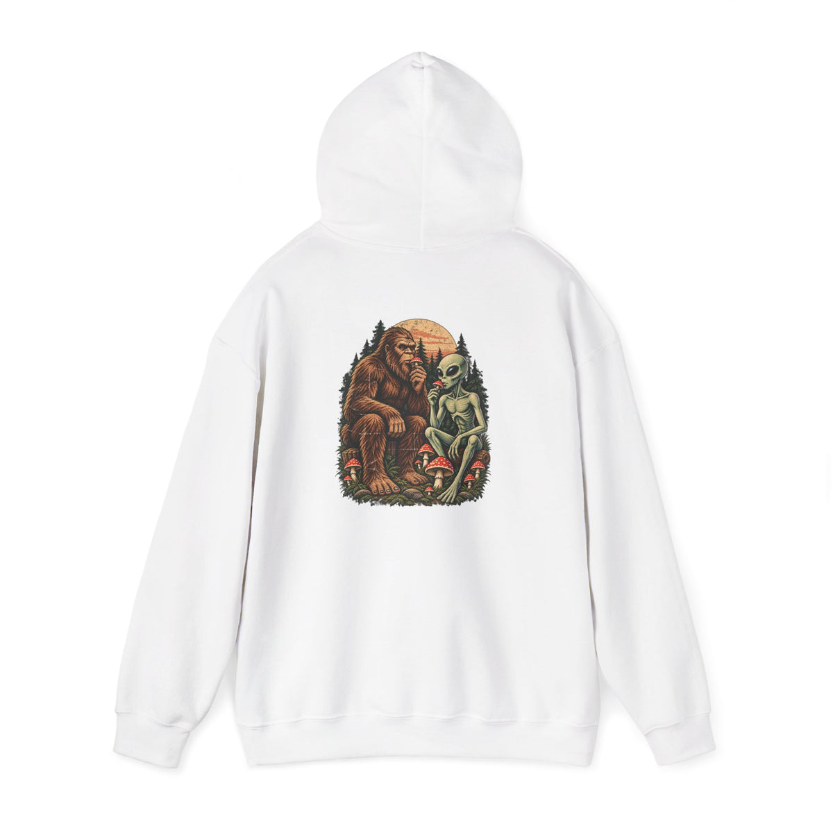 Believe UFO Hoodie — Bigfoot & Alien Retro Graphic Hooded Sweatshirt