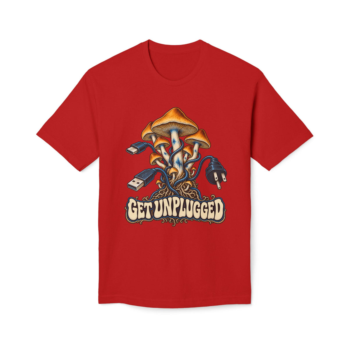 Get Unplugged Mushroom T-Shirt — Retro Fungi Graphic Tee, Magic Mushroom