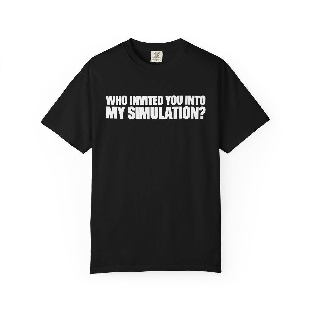 Who Invited You Into My Simulation? T‑Shirt — Funny Sci‑Fi Graphic Tee