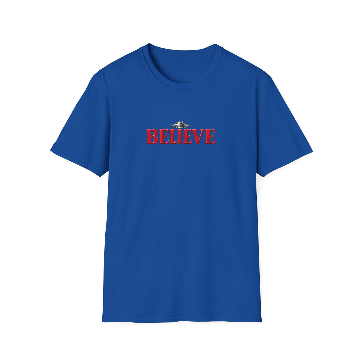 Believe UFO T-Shirt — Retro Red Text Alien Graphic Tee