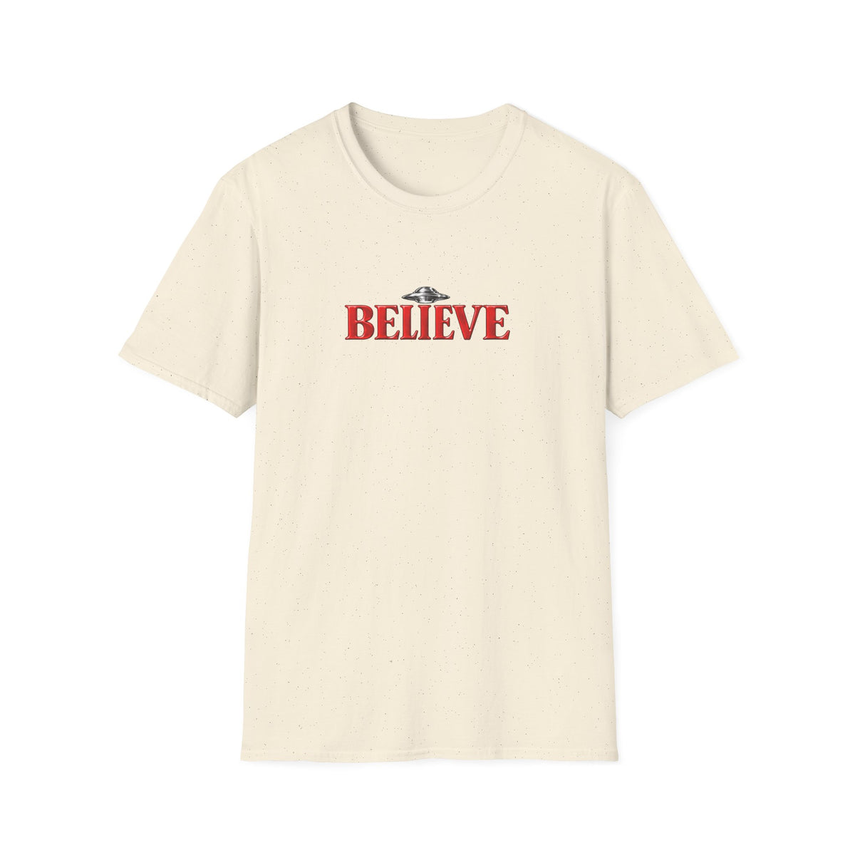 Believe UFO T-Shirt — Retro Red Text Alien Graphic Tee