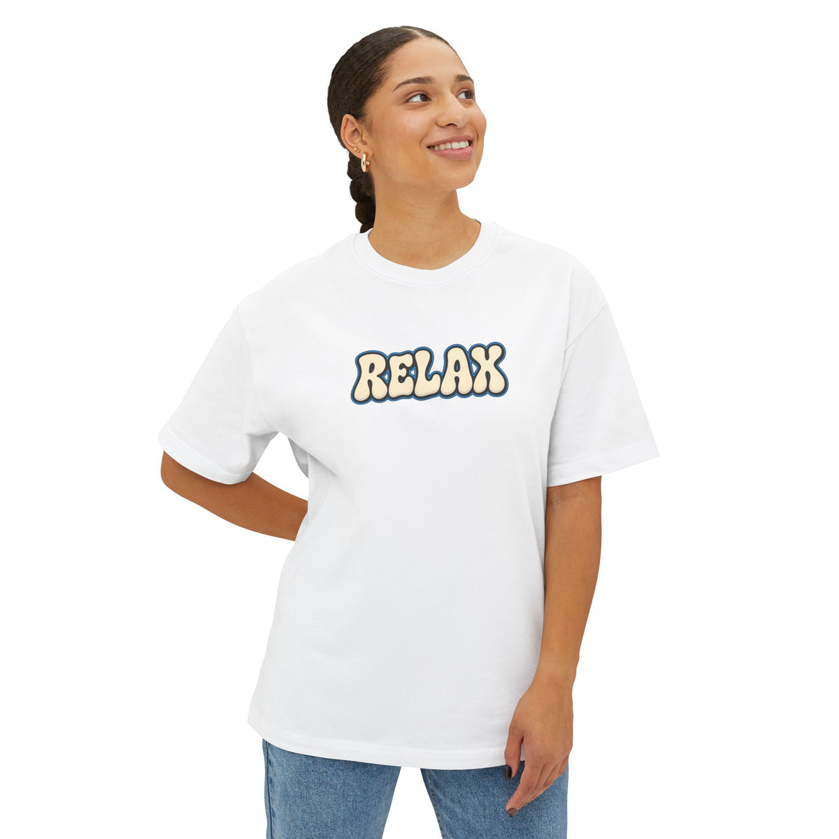 Relax Graphic Tee — Vintage Bubble Letter Casual Shirt
