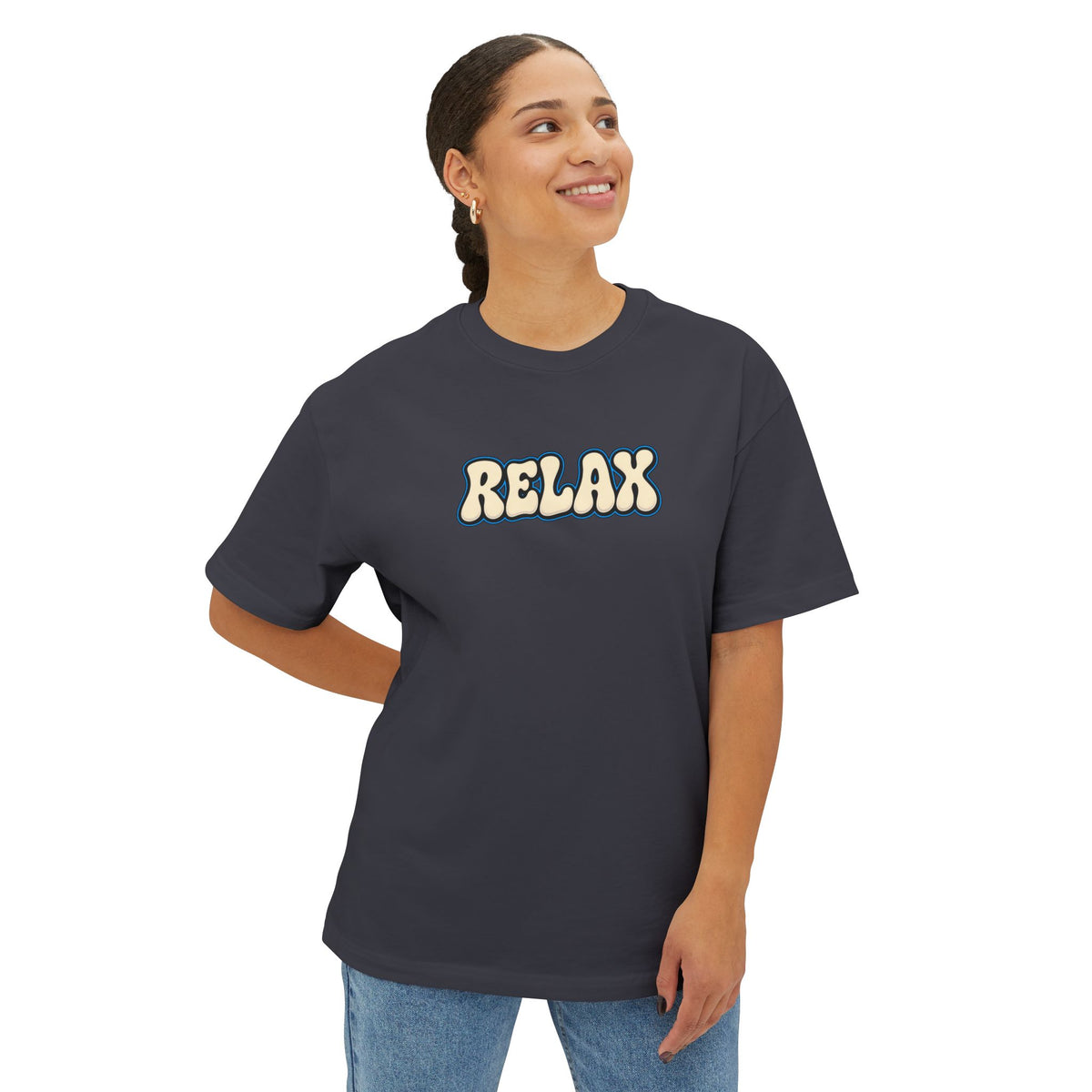 Relax Graphic Tee — Vintage Bubble Letter Casual Shirt