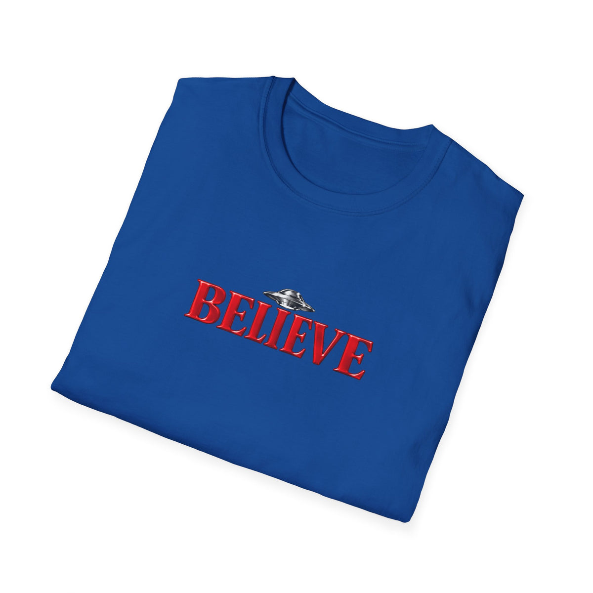 Believe UFO T-Shirt — Retro Red Text Alien Graphic Tee