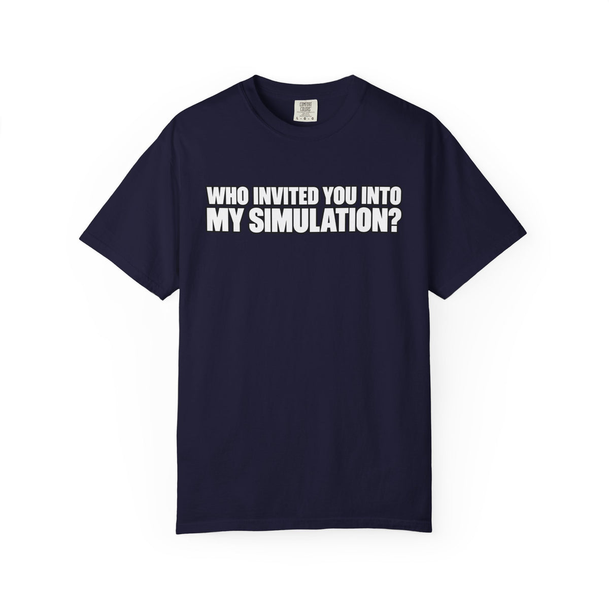 Who Invited You Into My Simulation? T‑Shirt — Funny Sci‑Fi Graphic Tee
